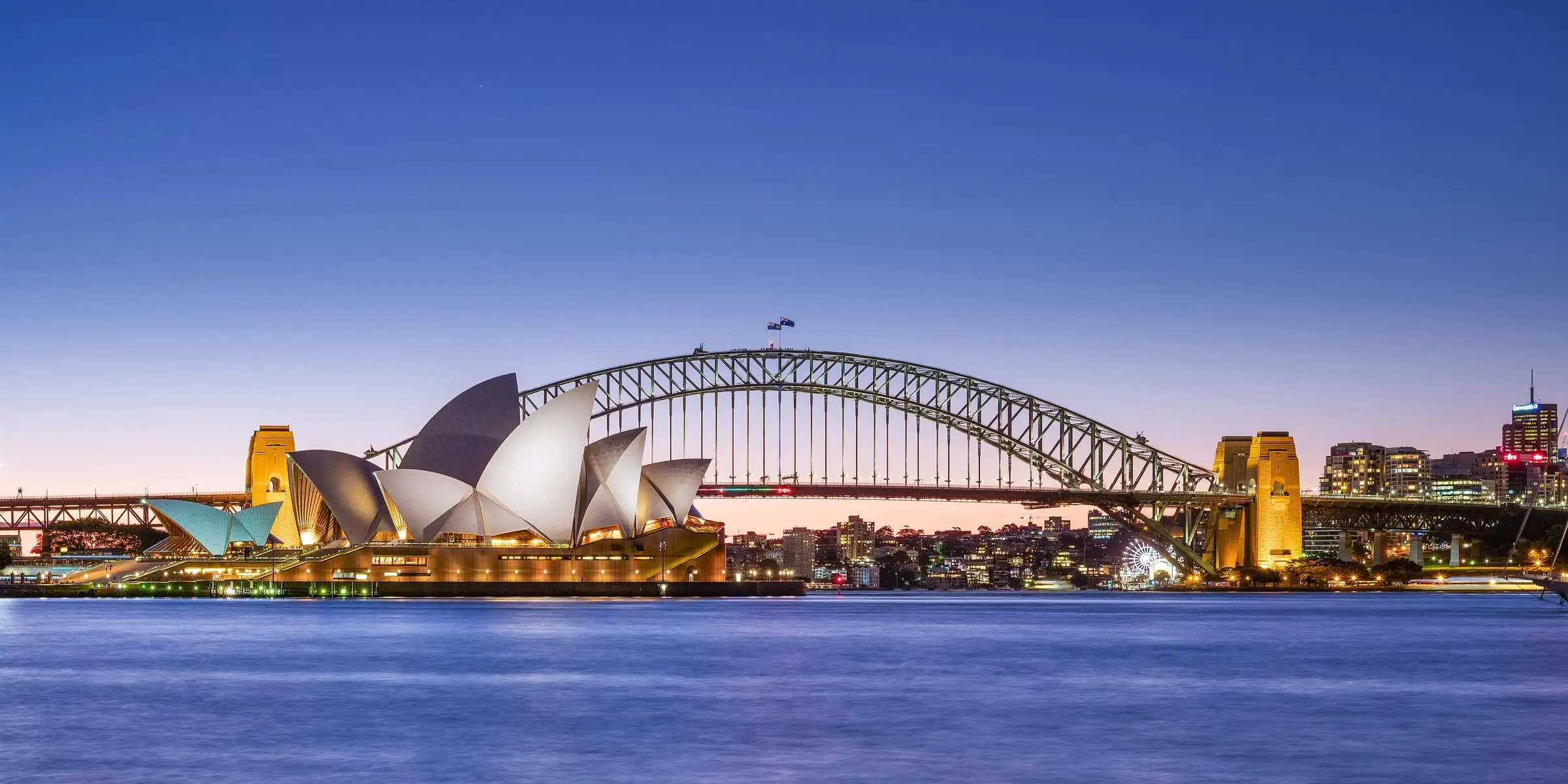 Sydney Opera House and Harbour Bridge at blue hour